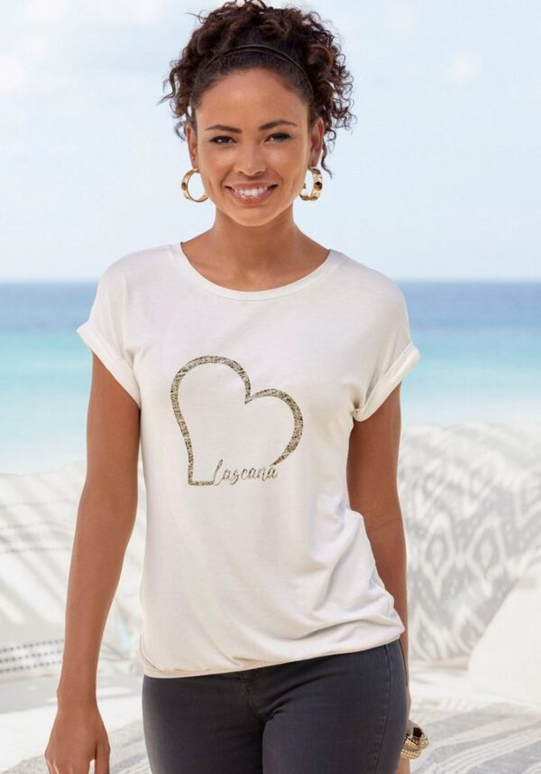 LASCANA Kurzarmshirt mit Lascana Herz Print aus weichem Viskose-Stretch